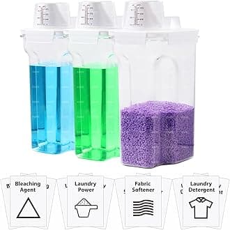 [3 Pack] Liquid Laundry Detergent Dispenser for Laundry Room Organization and Storage, 95oz Large Capacity Laundry Soap Containers with 12 Removable Labels, BPA Free & PET Plastic Clear