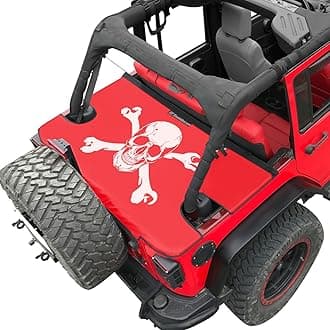 Shadeidea Wrangler JK Cargo Cover for Jeep JKU Rear Trunk Cover Vinyl Tailgate Tonneau Cover Robicon Sahara Sport S 4 Door (2007-2018) - 3 Year Warranty (Cherry Red - Skull)