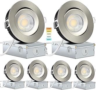 Brushed Nickel 4 Inch Gimbal Recessed Lights 6 Pack,Ajustable Recessed Lights,spot Lights Indoor with Junction Box,5CCT Selectable,9W 750LM,Dimmable