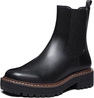 Athlefit Women's Chelsea Boots Fashion Lug Sole Chunky Heel Slip on Elastic Ankle Booties