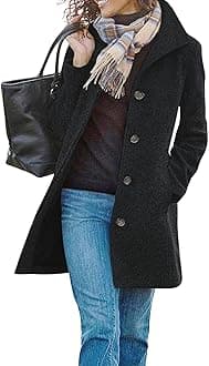Women's Casual Thicken Wool Blend Stand Collar Single Breasted Pea Coat