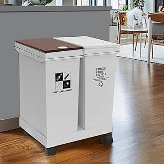 20L x 2 Compartment Trash Can with Wheels, Dual Garbage and Recycling Can with Lid, 11 Gallon Trash Can Detachable Design Sorting Dual Trash Bin Kitchen, Trash and Recycling Cans Double Compartment