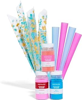 Nostalgia FSCC8 Cotton Candy Party Kit 3 Flavors, 4 Reusable Cones, 10 Floss Bags, 1, blue