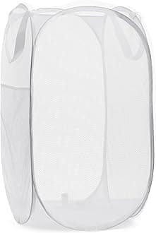 Mesh Popup Laundry Hamper - Portable, Durable Handles, Collapsible for Storage and Easy to Open. Folding Pop-Up Clothes Hampers are Great for The Kids Room, College Dorm or Travel. (White)