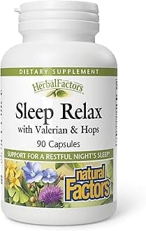 Herbal Factors Sleep Relax Formula by Natural Factors, Natural Sleep Aid with Valerian Root, Passion Flower and Skullcap, Non-GMO, 90 capsules (90 servings)