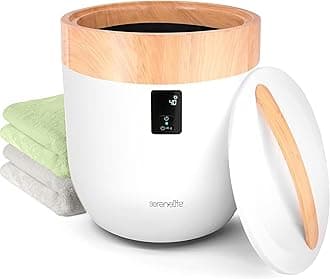 SereneLife Hot Towel Warmer Bucket - with Customized Fragrance for Spa and Bathroom, Luxury Heater, Auto Shut Off, Fits 1 Large Blanket, Bathrobe, PJs (Wood)