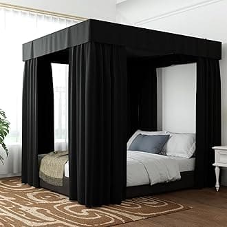 Hvqic Black Canopy Bed Curtains - 4 Corner Post Bed Curtains Twin Bed Curtain Lightproof Drapes Bed Canopy for Adults & Girls Bedroom Decoration(Twin,Black)