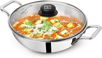 The Indus Valley Triply Stainless Steel Kadai With Glass Lid|Large 26Cm/10.2 Inch,3.5L,1.3Kg|Induction Friendly|Nonstick 3-Layer Body,100% Pure&Toxin-Free,4 Pound