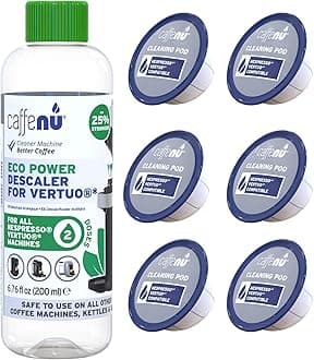 Descaling Kit and Cleaning Capsules Compatible With Nespresso Vertuo. 200ml Descaler Solution & 6 Cleaning Pods. Provides Hotter, Better Tasting Coffee. 4 Months Supply.