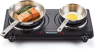 EDB-302BF# Countertop Double Cast Iron Burner, 1500 Watts Electric Hot Plate, Temperature Controls, Power Indicator Lights, Easy to Clean, Black
