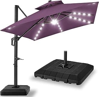 Best Choice Products 10x10ft Cantilever Patio Umbrella w/Base Included, Solar LED Lights 360 Rotation Large Offset Hanging Outdoor Shade for Deck Pool Backyard w/Stand – Amethyst Purple