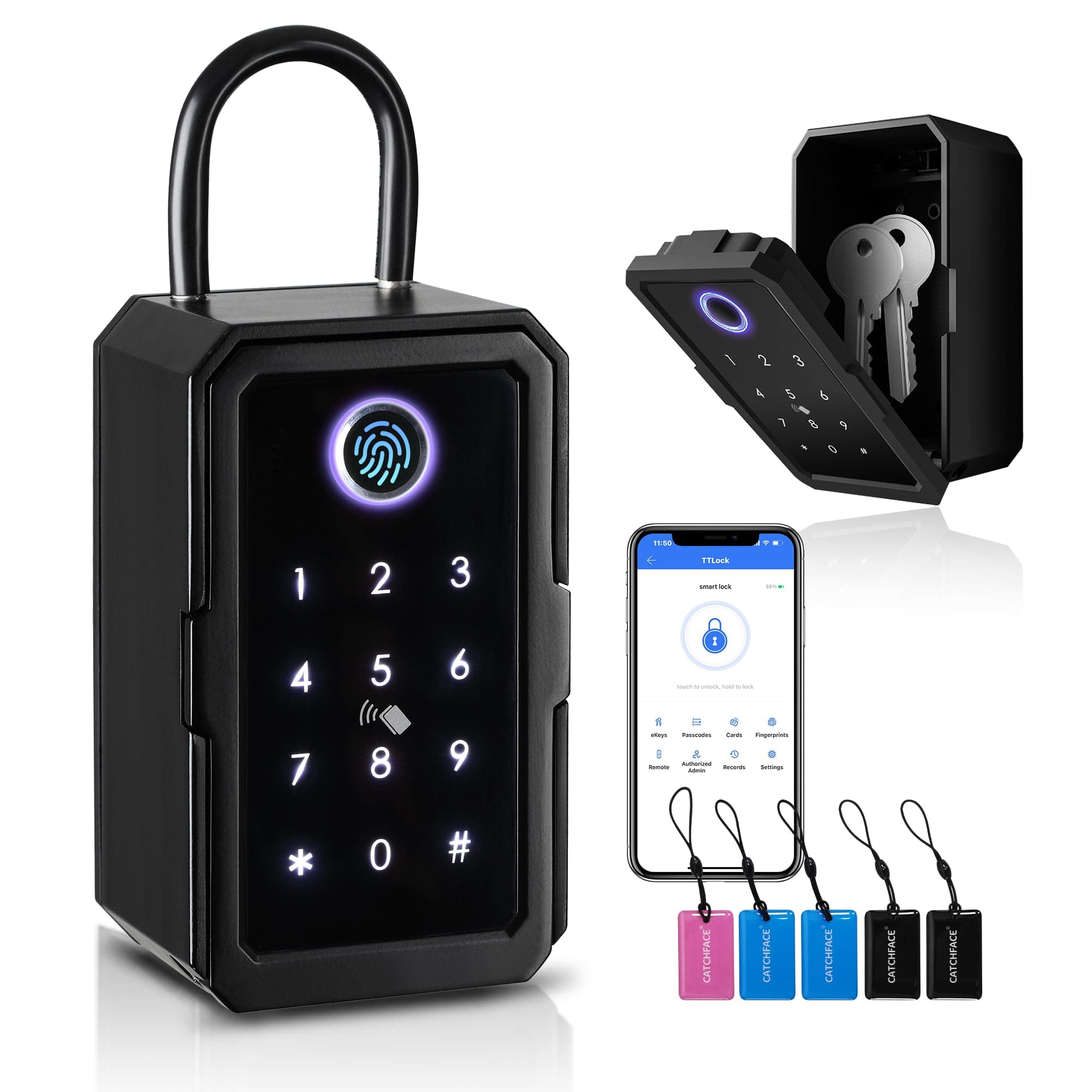 Smart Box Lock,CATCHFACE Key Lock Box Wireless Lock Box with App and Share ekey Bluetooth Key Lockbox Door Handle Biometric Lockbox Wall Mounted Smart lockbox for Apartment Realtor Office Home[New]