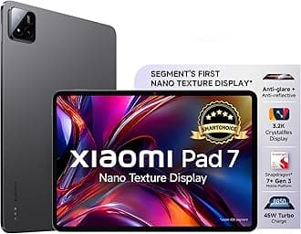 - XIAOMI Pad 7 Nano Texture Display [Smartchoice] | Snapdragon 7+ Gen 3| 3.2K Display (28.44 cm /11.2") Tablet| 12GB, 256GB| Anti-Reflective| Anti-Glare| HyperOS 2| Dolby Vision Atmos | Graphite Grey