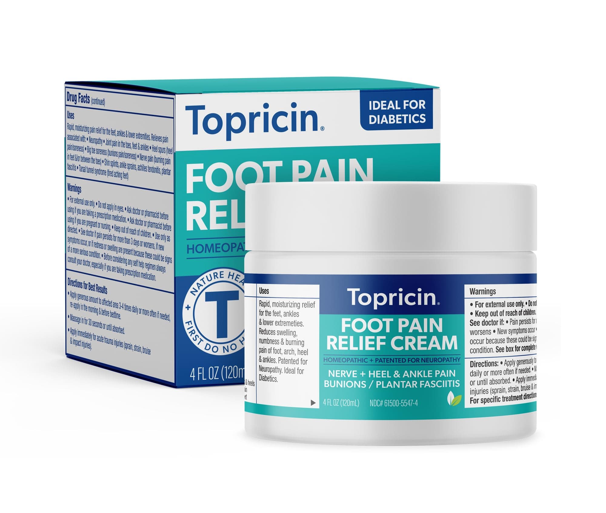 Topricin Foot Pain Relief Cream - Natural and Odor-Free Moisturizing Cream, 4 ounce - Jar