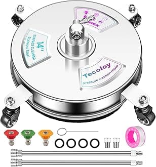 14" Pressure Washer Surface Cleaner with 4 Wheels-Stainless Steel Power Washer Accessory for Concrete Driveways Sidewalks Patios Cleaning with 3 Spray Nozzles