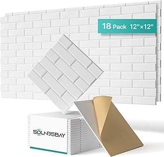 Soundsbay Acoustic Panels, 18 Pack Sound Proof Foam Panels for Wall, High Density Soundproof Wall Panels Brick Wall Panels for Office,Reccording Studio, Ceiling 12" X 12" X 0.4" White