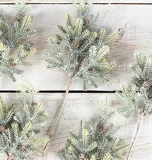 Factory Direct Craft Artificial Frosted Cypress Pine Sprays (6 Stems) - Sprigs of Pne Greenery for Winter Christmas Decorations