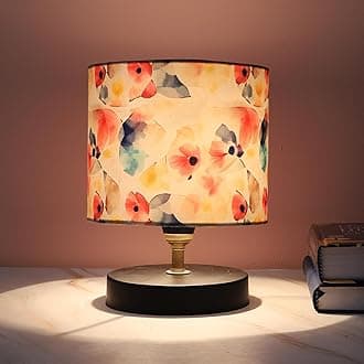 tu casa Classic Black Metal Base Table Lamp with Black Flower Print with Satin Shade for Home Decoration Bedroom Living Room Lounge Office Festival Gifting Study Table H - 9" / No Blub