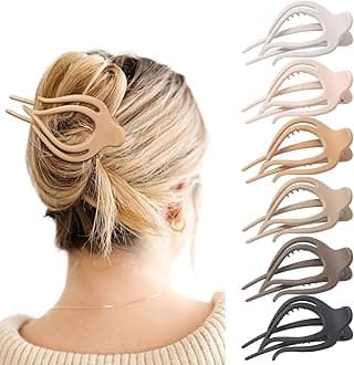French Concord Hair Clips Claw - 6Pcs Side Slid Flat Hair Clips for Volume Strong Hold No Slip Grip Hair Claw Clips for Women Girls Thick Thin Hair (Matte Curved(Medium,4 inches))