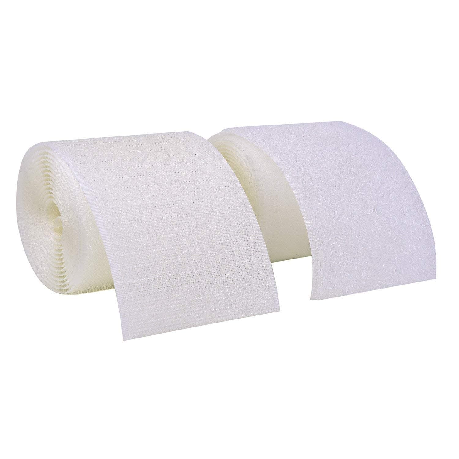 Arlent 4" Width 2 Yards Length Sew on Hook and Loop Style Nylon Strips Fabric Non-Adhesive Back White(10cm x 2M)