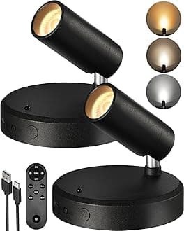 EZVALO Spotlights Indoor with Remote, 5500mAh Rechargeable Picture Lights, Wireless LED Uplighting with Timer＆Dimmable, 3CCT, Display Lights for Plant Painting, Artwork, Accent Lighting (2Pack-Black)