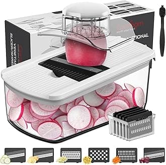 Cambom Mandoline Slicer Vegetable Slicer With 2 L Container for Potatoes, Tomatoes, Cucumbers, Carrots With 10 Blades White