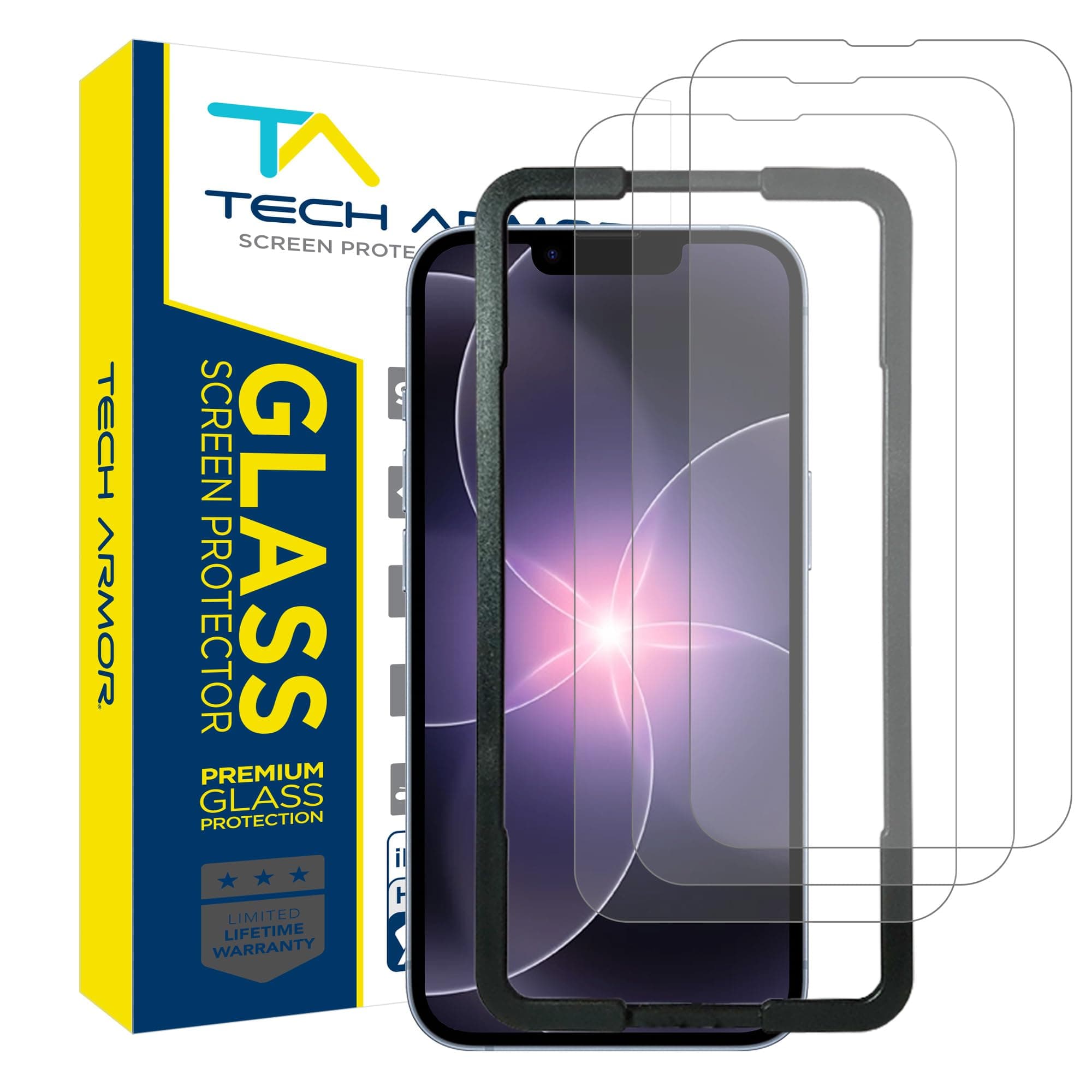 Tech Armor for Apple iPhone 17E Screen Protector,iPhone 16E, iPhone 14, 13 and 13 Pro Tempered Glass 6.1 Inch - Ballistic, Case Friendly, Easy Install, Sensor Protection, HD, 9H Hardness - 3 Pack