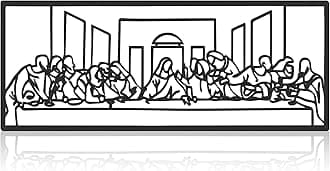 The Last Supper Wall Decor Christian Metal Wall Art Religious Hanging Picture Sculpture Jesus Black Line Art Religious Home Decor for Dinning Bedroom Living Room Christian Decoration Housewarming Gift