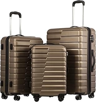 CoolifeLuggage Expandable Suitcase Luggage set PC ABS TSA Lock Spinner Carry on 3 Piece Sets, brown, 3 piece set, Molded