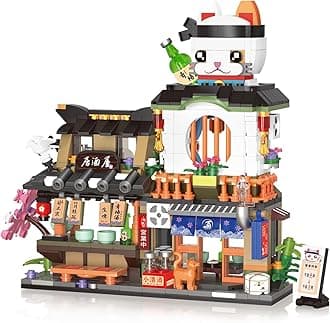 NEWABWN Japanese Street View Izakaya Shop Mini Building Blocks, MOC Creative Cute Japanese Toys Model Set, 809 PCS Simulation Architecture Construction Toy, Gift for Adults Kids Girls Boys 6-12