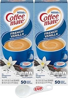 Nestle Coffee mate Liquid Coffee Creamer Singles, French Vanilla, 50 Ct Box (Pack of 2) with Coffee Scoop