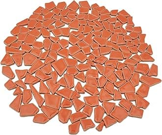 200g Ceramic Mosaic Tiles for Crafts,Irregular Stained Ceramic 0.2"x0.8" Porcelain Mosaic Tiles for Home Decoration (Tangerine)