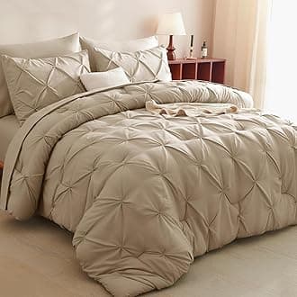 Full Size Comforter Sets Taupe, 7 Pieces Pintuck Bed in A Bag Taupe Comforter Full Size, Pinch Pleat Bedding Sets with All Season Comforter, Sheets, Pillowcases & Shams