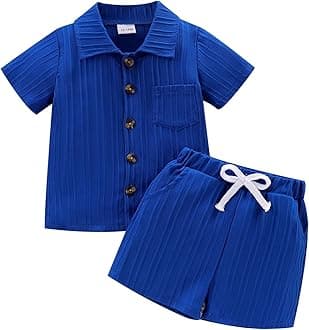 Toddler Baby Boys Clothes Ribbed Button-Down Shirt Tops +Shorts Pocket Outfit 2 PCS set 12 Months-5T Without Tee