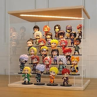 LANSCOERY LED Lighted Acrylic Display Case, 6 Tier Display Box for Collectibles and Action Figures, Clear Dustproof Organizer with Wooden Base – 15.4x11.8x15inch