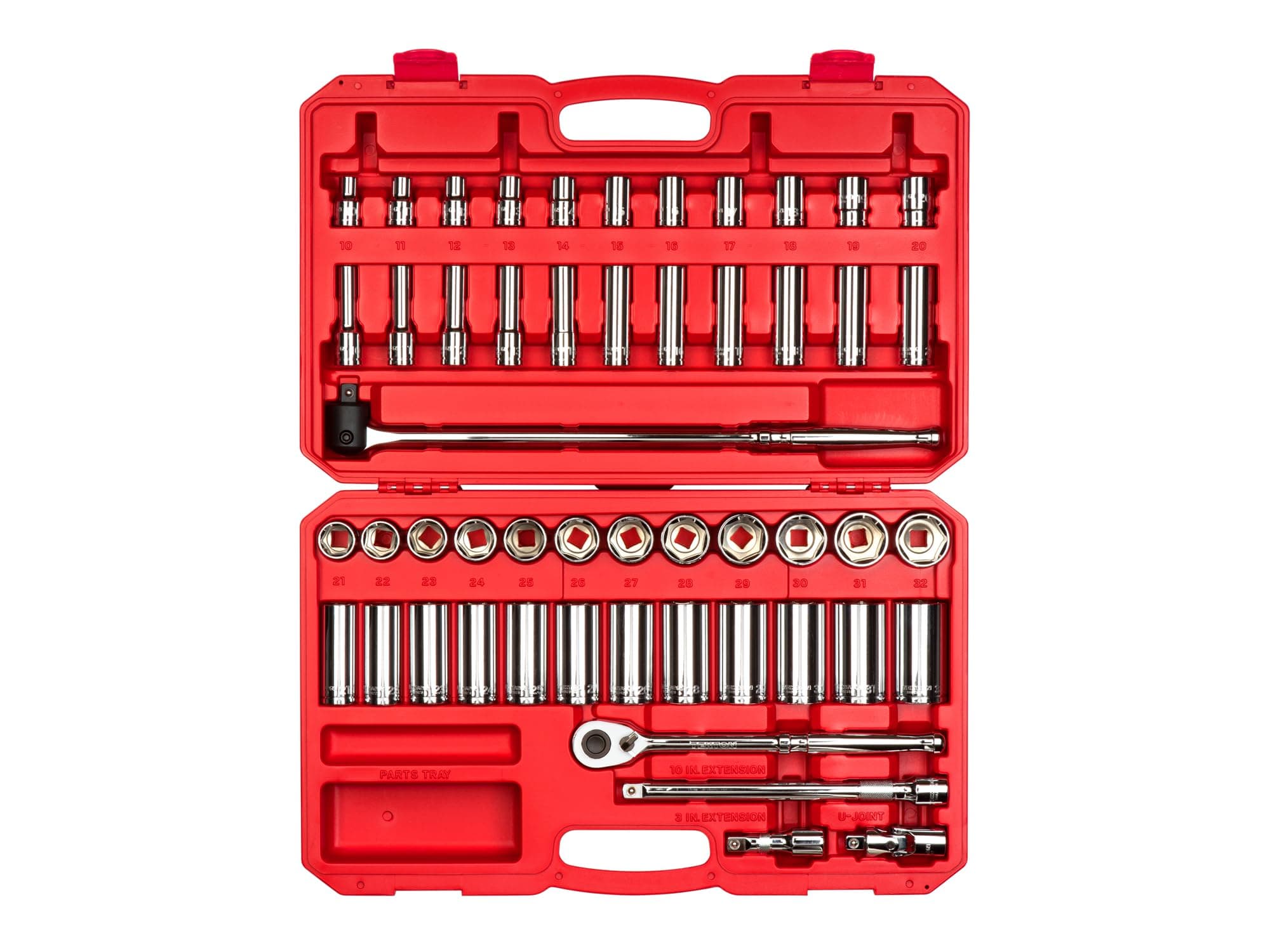 TEKTON 1/2 Inch Drive Shallow and Deep 6-Point Socket and Ratchet Set with Case, 51-Piece (10 - 32 mm) | SKT25201