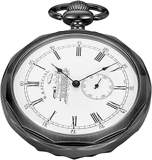 Uncovered Men's Mechanical Pocket Watch with Chain, Uncovered Roman Design Dial Chain Mechanical Pocket Watches for Men, MW158, Mechanical