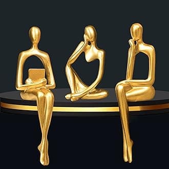 Prettidecor Gold Home Decor Thinker Statue Accents, Set of 3 Thinker Sculptures Office Decor Modern Abstract Resin Decoration on Shelf Table Desk for Living Room Office Bedroom (Large Gold)