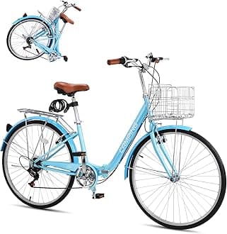 Foldable Cruiser Bike 7-Speed Cruiser Bike 26Inch Women Bicycle with Ergonomic Upright Frame, Effortless 7-Speed Shifting and Lightweight Design for Adult Men and Women