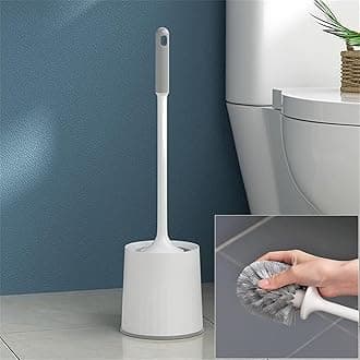 Clyton Toilet Cleaning Brush And Holder Set Free Stand Long Handle Bathroom Sleek Toilet Bowl Cleaner Brush With Stand, Pot Commode Bathroom Cleaning Scrubber Brushes Plastic Bristles Toilet Brush