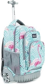 Kids Rolling Backpack 18 inch Boys and Girls Laptop Backpack, Flamingos