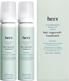 hers Topical Minoxidil Foam, 5% - Extra Strength Hair Growth Treatment for Women - Clinically Proven to Reduce Hair Loss in 3-6 Months - Unscented, 2 Month Supply, 2 Pack