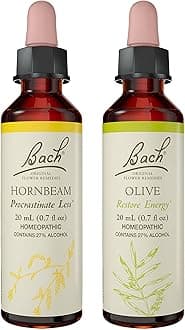 Bach Original Flower Remedies 2-Pack,"Be Mentally Alert" - Olive, Hornbeam, Homeopathic Flower Essences, Vegan, 20mL Dropper x2