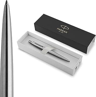 Parker Jotter Ballpoint Pen | Stainless Steel with Chrome Trim | Medium Point | Handwriting Pens & Stationery Supplies | Blue Ink | Gift Box