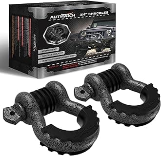 AUTMATCH D Ring Shackle 3/4" Shackles (2 Pack) 41,887Ibs Break Strength - Clevis Shackles with 7/8" Screw Pin and Shackle Isolator Washers Kit for Tow Strap Winch Off Road Vehicle Recovery, Grainstone