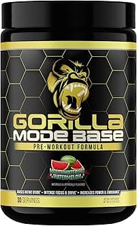 Gorilla MindGorilla Mode Pre-Workout Foundation - Increases Nitric Oxide · Intense Focus & Boost · Endurance · Potency - L-Citrulline, L-Tyrosine, Betaine, Alpha-Gpc, Caffeine, Huperzine A - 360g (
