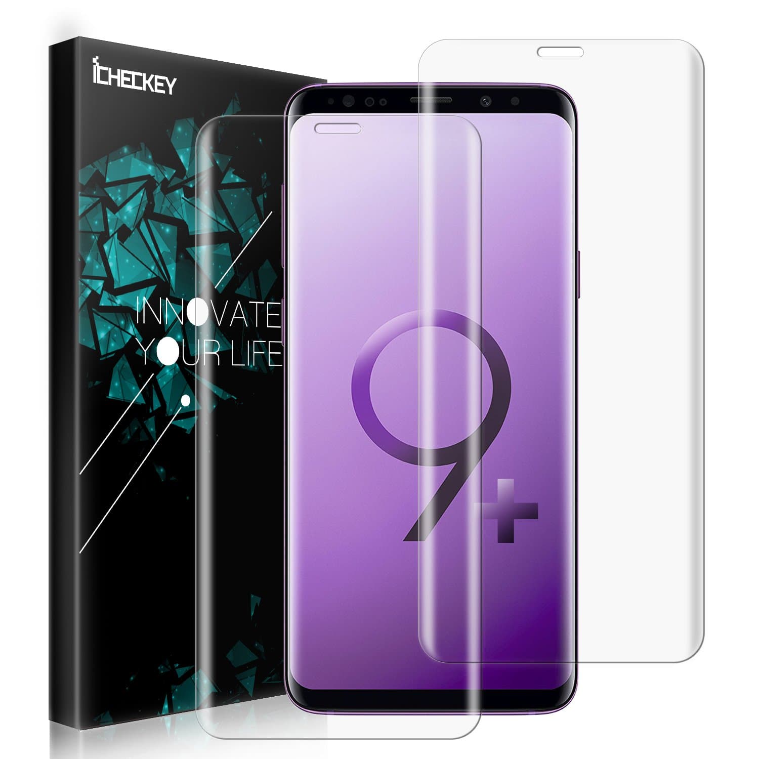 Galaxy S9 Plus Screen Protector - [2 Pack] ICHECKEY [100% Case Friendly] [3D Full Adhesive Coverage] Ultra Thin HD Clear TPU Film Screen Protector Cover Shield for Samsung Galaxy S9 Plus/S9+