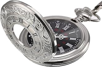 Vintage Steel Pocket Watch for Men with Detachable Chain (Silver), Easy Open Design, Quartz Movement, Adjustable Time Setting, Compact Size, Ideal Gift for Weddings, Cosplay