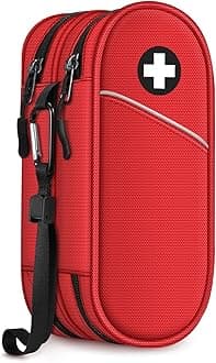 SITHON Double-Layer Epipen Carrying Case, Travel Medication Organizer Bag Emergency Medical Pouch Holds 2 EpiPens, Asthma Inhaler, Anti-Histamine, Auvi-Q, Allergy Medicine Essentials, (Red)