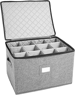 StorageLAB Wine Glass Storage, Holds 12 Red or White Wine Glasses, Fully-Padded Inside with Hard Top and Sides (Grey)